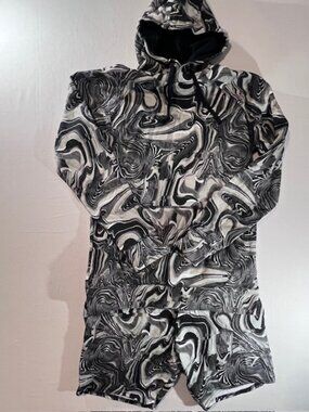 GYMSHARK Men's Black White Marble Dye hoodie and matching shorts set Size Medium